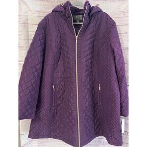 Gallery New York Quilted Hooded Puffer Coat Plum Purple Zip Plus 3X NWT